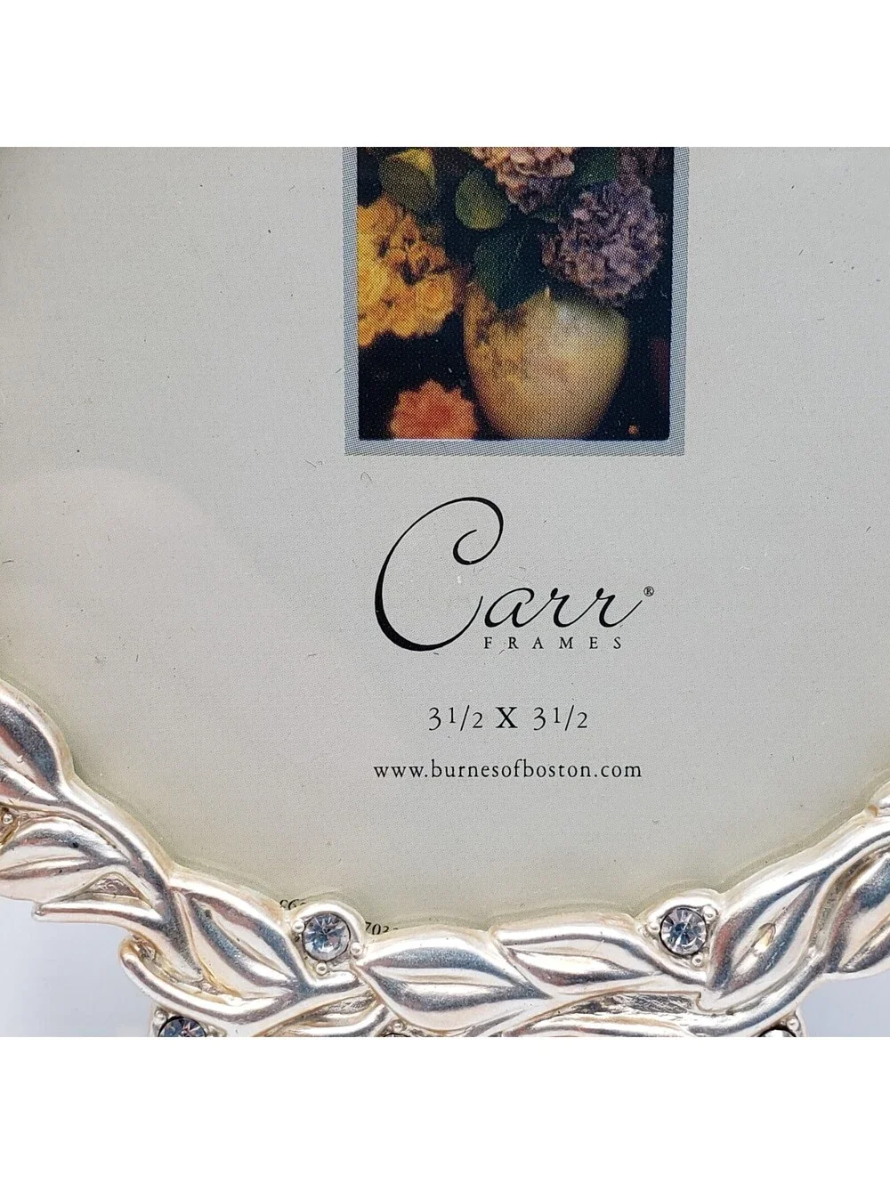 Carr Burnes of Boston Round Metal Frame Wreath Rhinestone Photo Easel